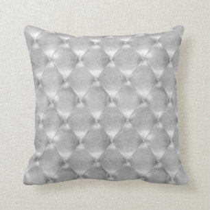 Coussin Luxe Silver Gris Tufé Cuir brillant opulent