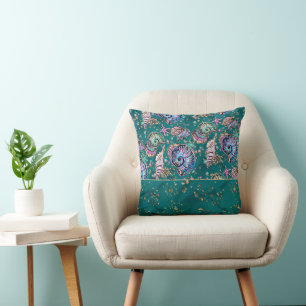 Coussin Luxe Turquoise sous-marin   Coquillages d'or Green
