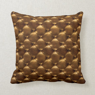 Coussin Luxe Vieux Or Tufé Cuir Opulent bronze