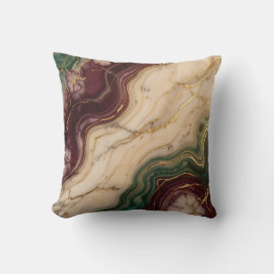 Coussin Luxueux Bourgogne Émeraude Vert Marbre Floral