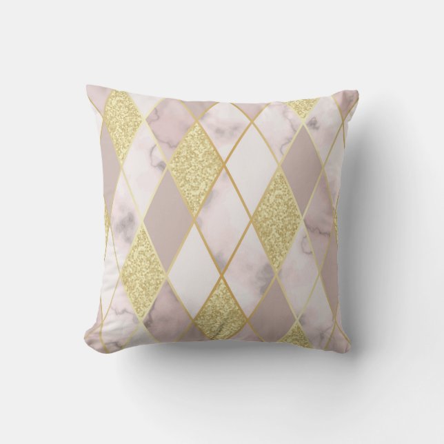 Coussin Luxueux Marbre Golden Géométrique (Recto)