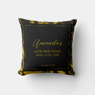 Coussin Luxueux Marbre Noir & Or Sweet 16 Anniversaire