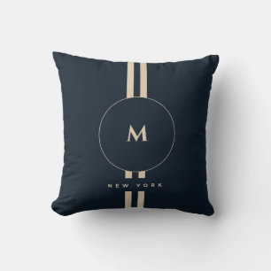 Coussin Luxueux Monogramme Initial Or Minuit Navy