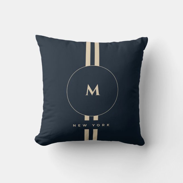 Coussin Luxueux Monogramme Initial Or Minuit Navy (Recto)