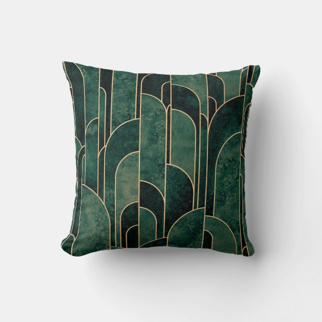 Coussin Luxueux Motif Art déco Vert et Or (Recto)