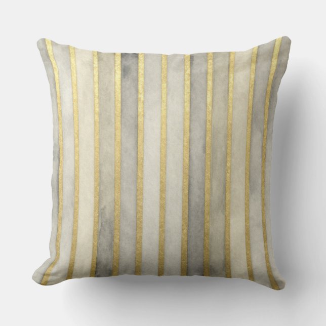 Coussin Luxueux, rayures grises Beigi or,Élégant, Moderne (Recto)