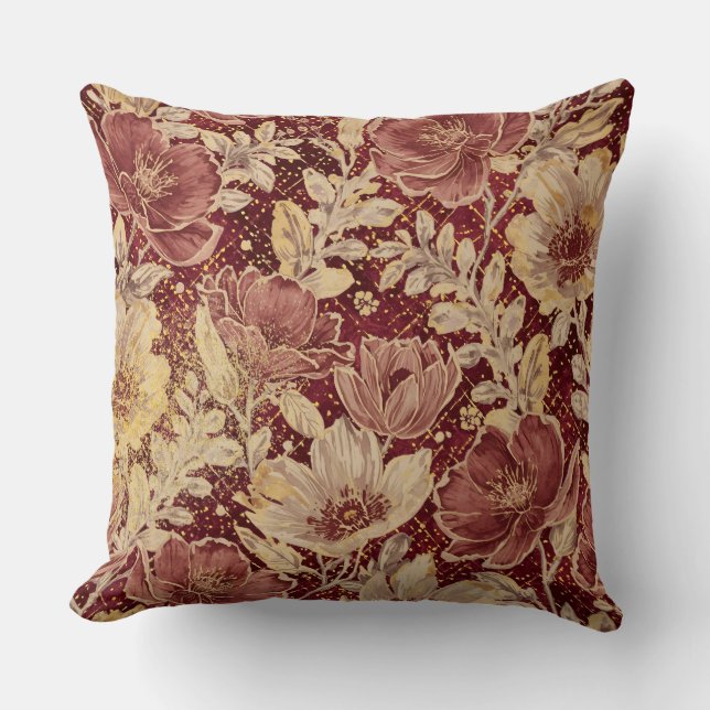 Coussin Luxurious Flowers,Gold Maroon, Elegant Beautiful (Recto)
