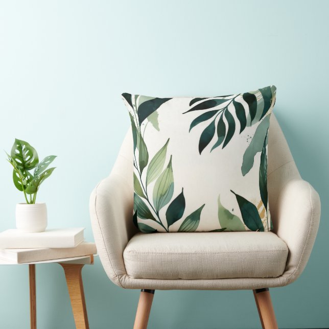 Coussin Luxury Emerald Green Gold Botanical Throw Pillow (Chaise)