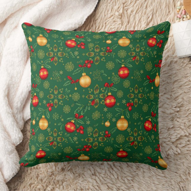 Coussin Luxury Emerald Green & Gold Christmas Throw Pillow (Couverture)