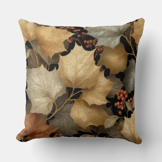 Coussin Luxury Gold Botanical Leaves Throw Pillow (Recto)