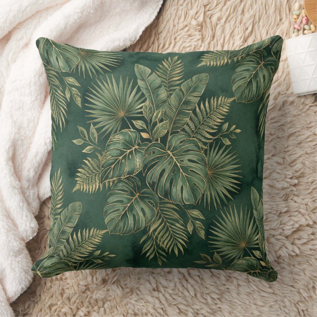 Coussin Luxury Green Gold Tropical Leaves Pattern (Couverture)