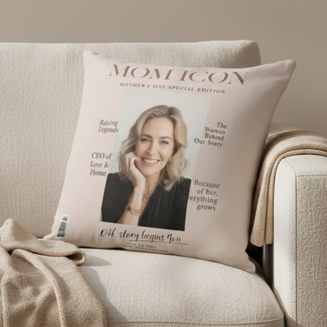 Coussin Luxury Personalized Mom Magazin Cover Photo  (Créateur téléchargé)