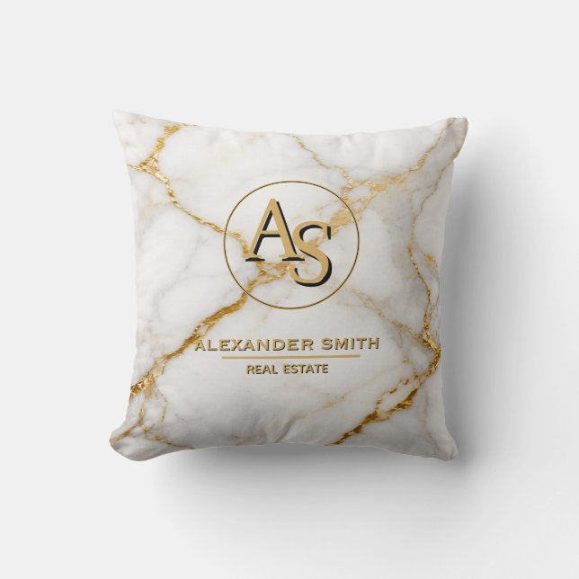 Coussin Luxury White Marble Gold Monogram Real Estate  (Recto)