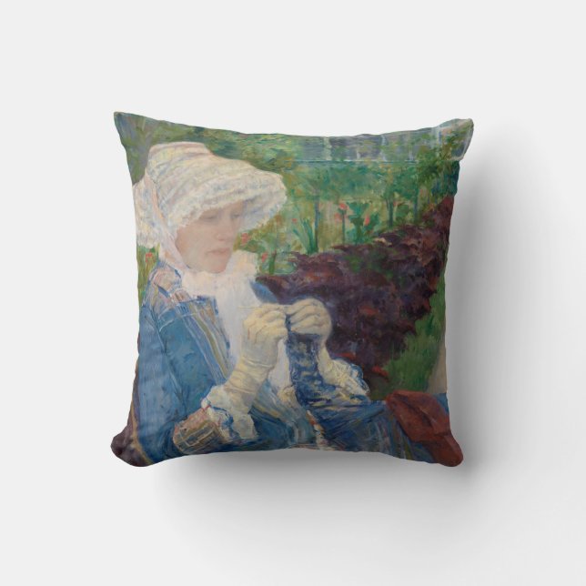 Coussin Lydia faisant du crochet dans le jardin à marneux (Recto)