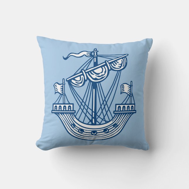 Coussin Lymphad (Bateau héraldique) - Indigo Style Blue (Recto)