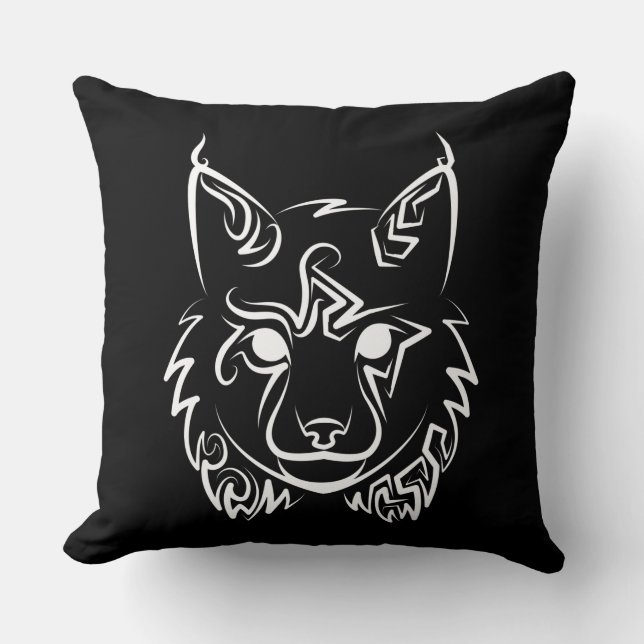 Coussin Lynx tribale noire et blanche (Recto)