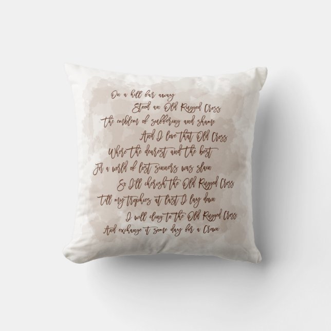 Coussin Lyrics Old Rugged Cross Hymne Brown Typographie (Recto)