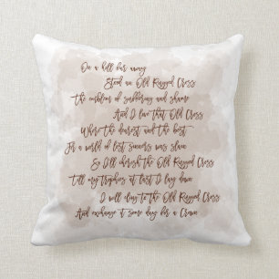 Coussin Lyrics Old Rugged Cross Hymne Brown Typographie