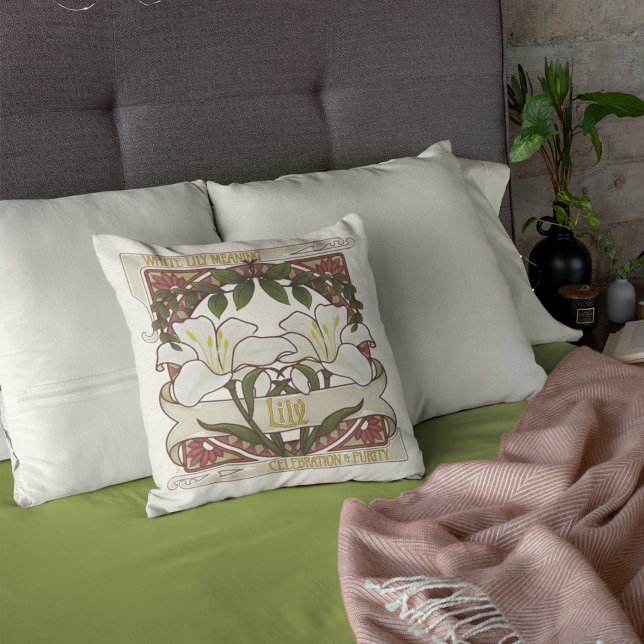 Coussin Lys blancs : Style Vintage Motif jaune Retour (Créateur téléchargé)