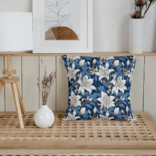 Coussin Lys floraux classiques Jardin de printemps bleu bl