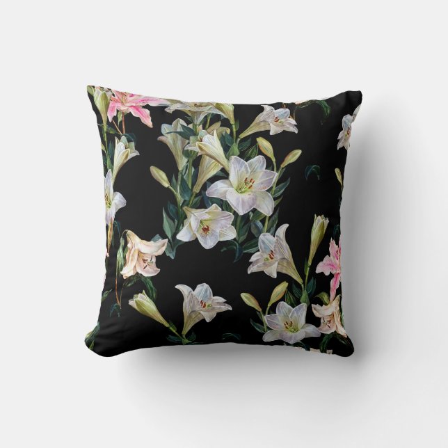 Coussin Lys floraux : peinture arrière - plan noire (Recto)