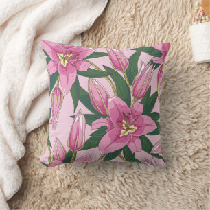 Coussin Lys florissants dans l'oreiller rose pastel