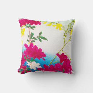 Coussin Lys japonais - magenta, bleu jaune