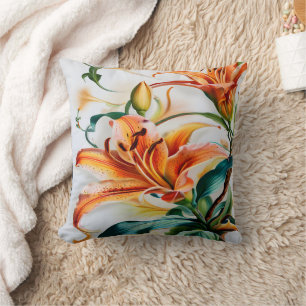 Coussin Lys orange vifs en fleurs au printemps