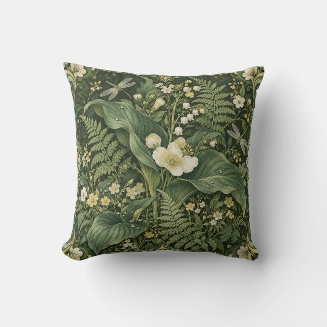 Coussin Lys vert de la forêt fleurie de la vallée (Recto)
