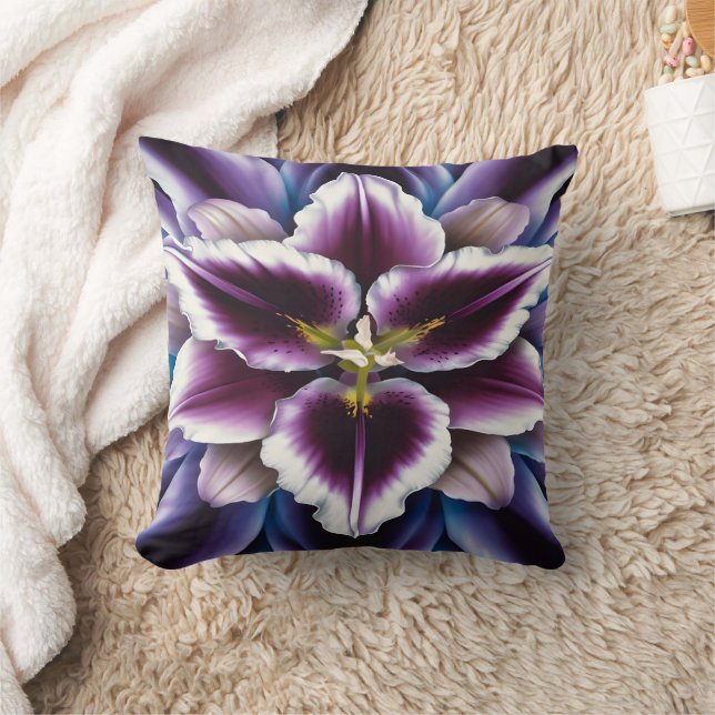 Coussin Lys violet vibrant sur Arrière - plan foncé (Couverture)