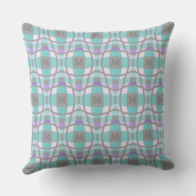 Coussin M Carré initial logo du cercle Turquoise Lilac Gre (Verso)