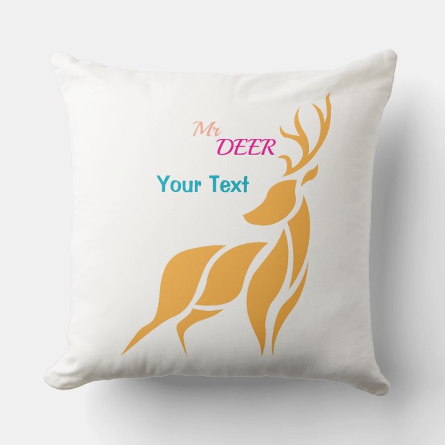 Coussin M. Cerf Graphique – Style Bois Campagnard (Recto)