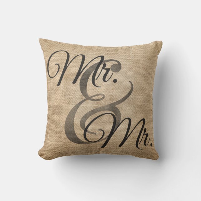 Coussin M. et M. Burlap Wedding Personalized (Recto)