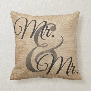Coussin M. et M. Burlap Wedding Personalized