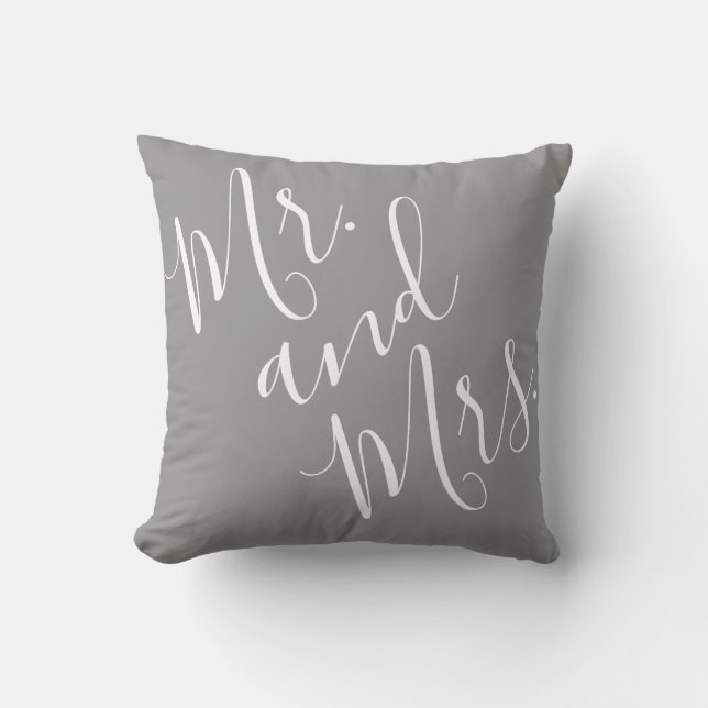 Coussin M. et Mme Calligraphie Élégante Gris Blanc Script (Recto)