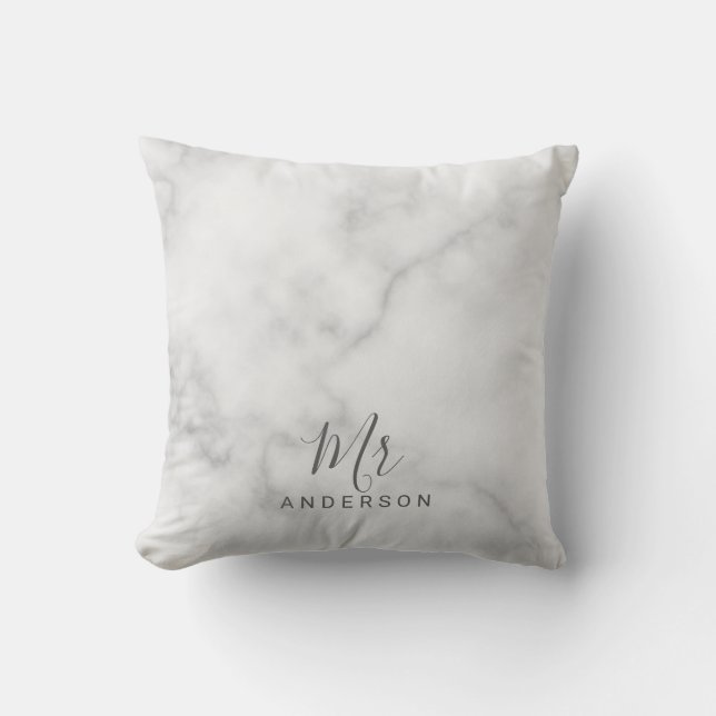 Coussin M. et Mme. | Élégant Marbre blanc Script moderne (Recto)