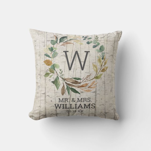 Coussin M. et Mme Eucalyptus Greenery Monogram Mariage (Recto)