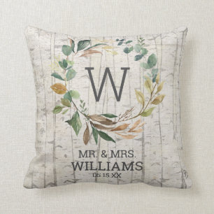 Coussin M. et Mme Eucalyptus Greenery Monogram Mariage