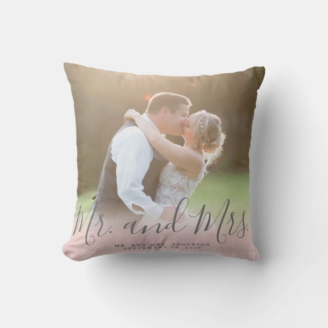 Coussin M. et Mme faits sur commande Pink Grey Script (Recto)