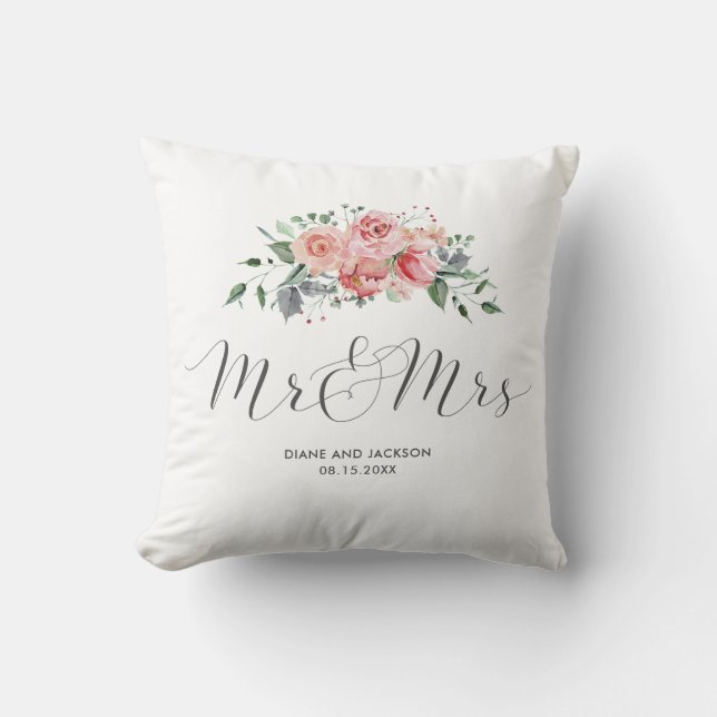 Coussin M. et Mme Mariage Keepsaké Rose d'aquarelle (Recto)