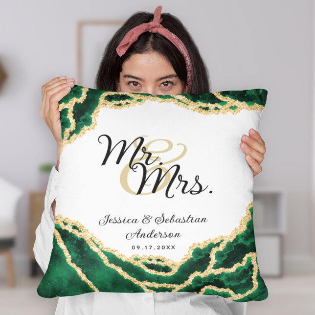 Coussin M. et Mme Newlyweds Emerald Green Marble Mariage (Créateur téléchargé)