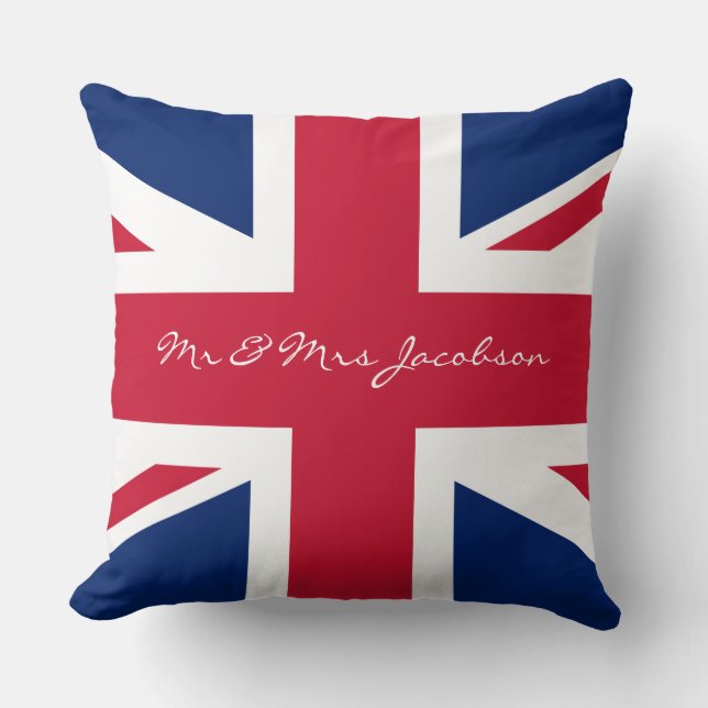 Coussin M. et Mme Nom personnalisé Drapeau britannique rou (Recto)