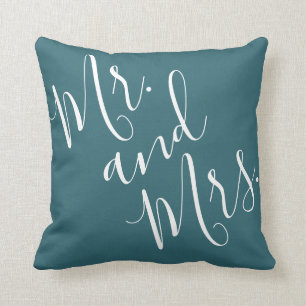 Coussin M. et Mme. Paon calligraphié bleu (turquoise, aigu