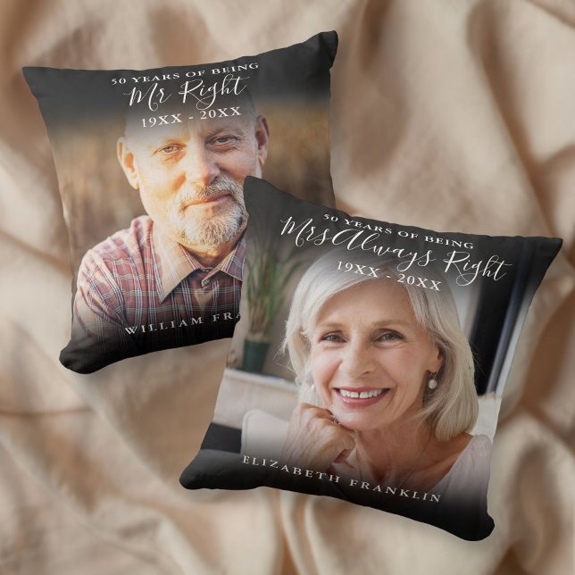 Coussin M. et Mme Right Fun 2 Photo Anniversaire (Mr And Mrs Right Fun 2 Photo Anniversary Throw Pillow)