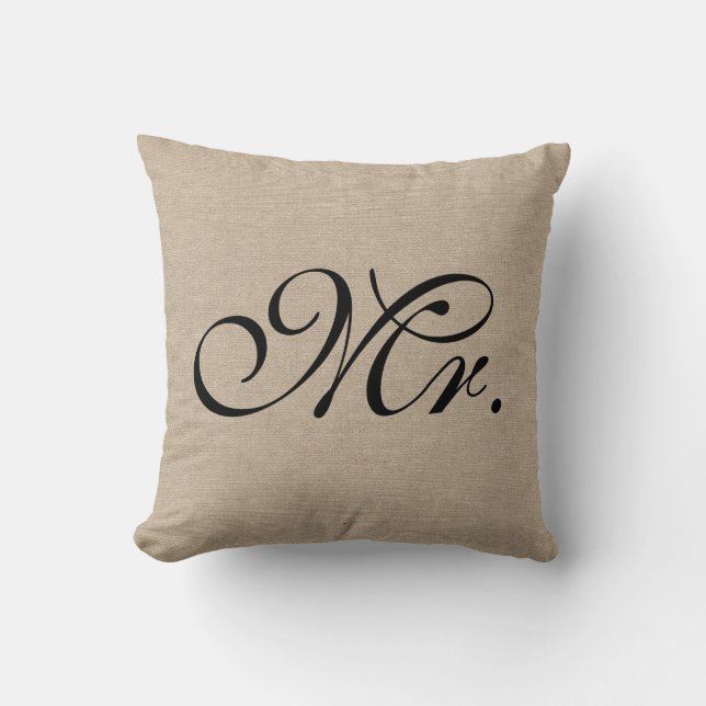 Coussin M. jute initial chic rustique de toile de jute de (Recto)