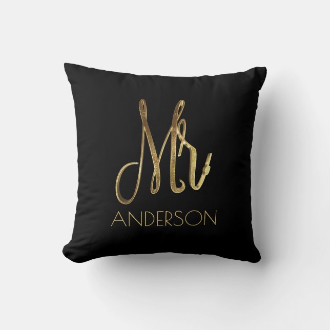 Coussin M. M. Gold Look Typography Ajouter un nom (Recto)