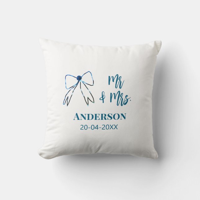 Coussin M & Mme ajoutent nom date cadeau de mariage nœud b (Recto)