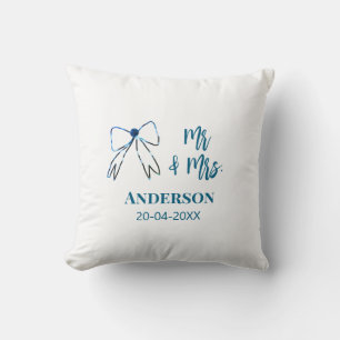 Coussin M & Mme ajoutez nom date mariage faveur noeud bleu