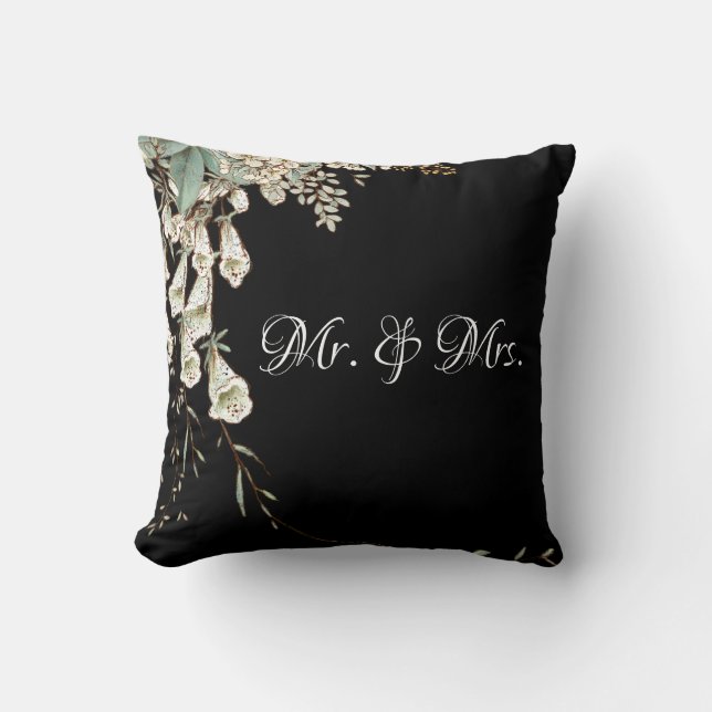 Coussin M. & Mme Black Floral Script Mariage élégant (Recto)
