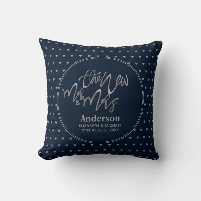 Coussin M. & Mme (Nom, Date) Mariage Marine Coeurs d'argen (Recto)